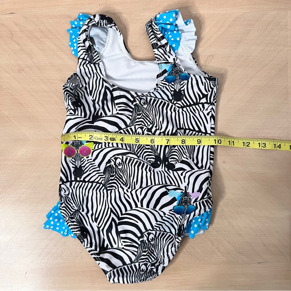 Millie Loves Lily Zebra Print Ruffle Trim Fun Colorful One Piece Swimsuit size 5 - Picture 4 of 7